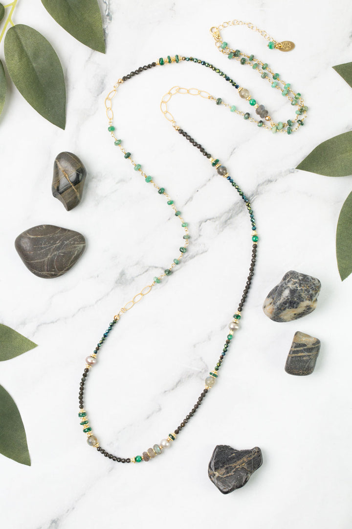 Verdant 35-37" Emerald, Malachite, Labradorite, Cats Eye Simple Necklace