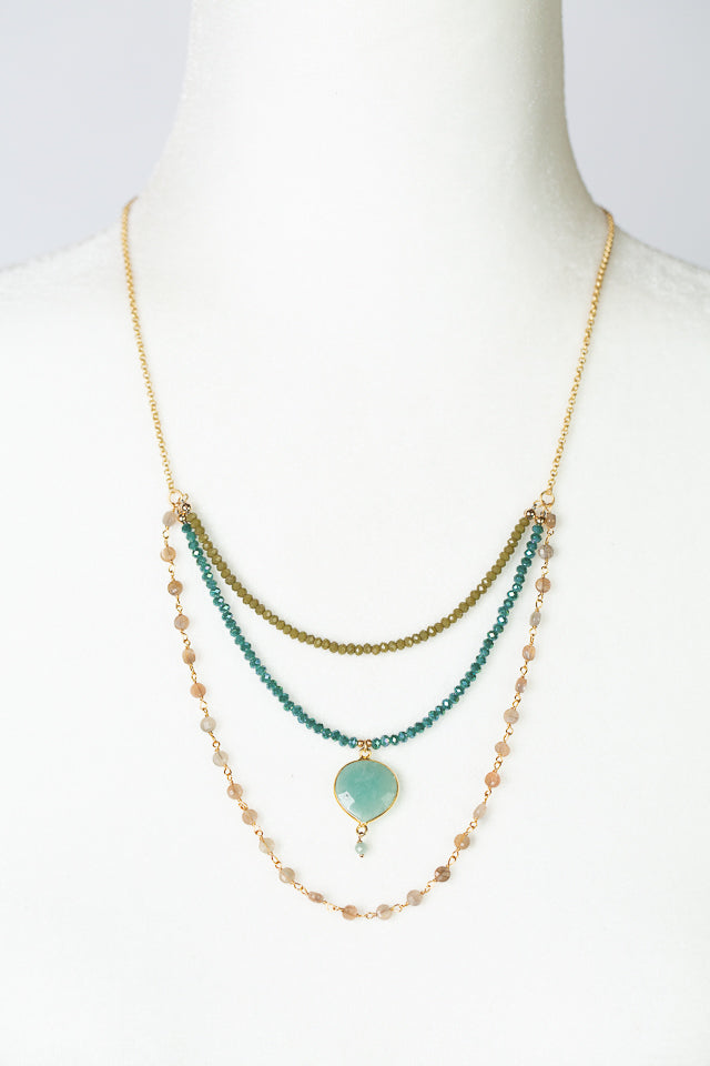 Waterfall 19-21" Moonstone, Crystal with Amazonite Multistrand Necklace