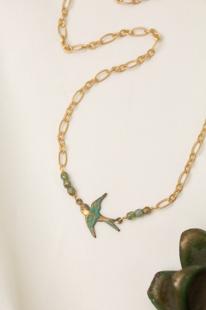 Wildflower 16-18" Czech Glass With Patina Flying Sparrow Simple Necklace