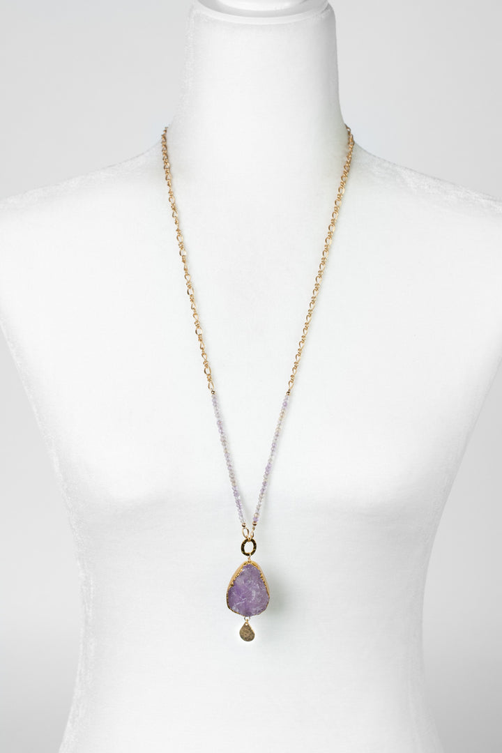 Wildflower 30.5-32.5" Faceted Ametrine With Gold Plated Raw Amethyst Statement Necklace