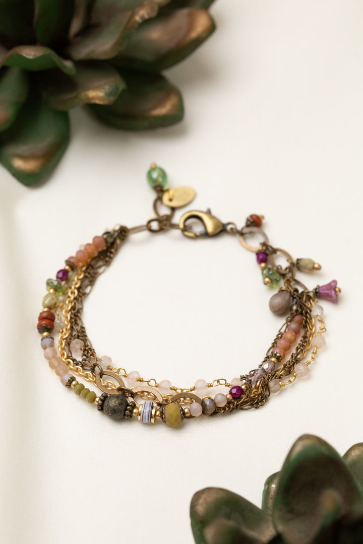 Wildflower 7.25-8" Faceted Fluorite, Shell, Faceted Czech Glass Multistrand Bracelet