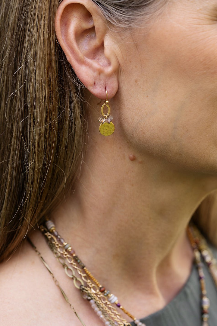 Wildflower Faceted Ametrine With Hammered Gold Plated Brass Teardrop Cluster Earrings