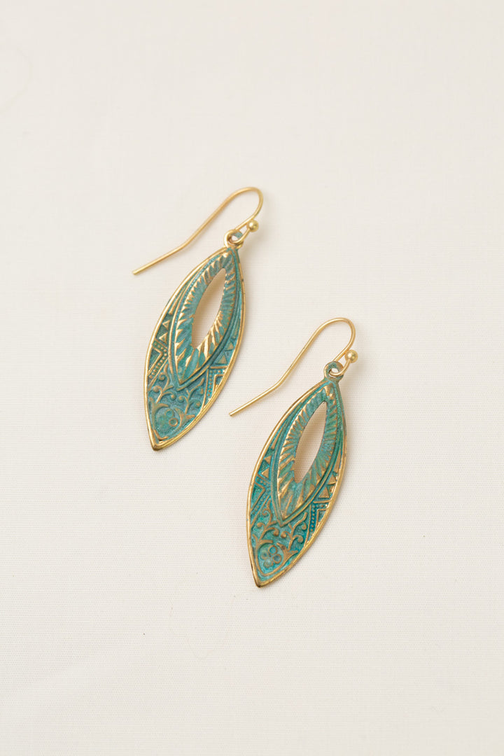 Wildflower Patina Ornate Marquise Statement Earrings