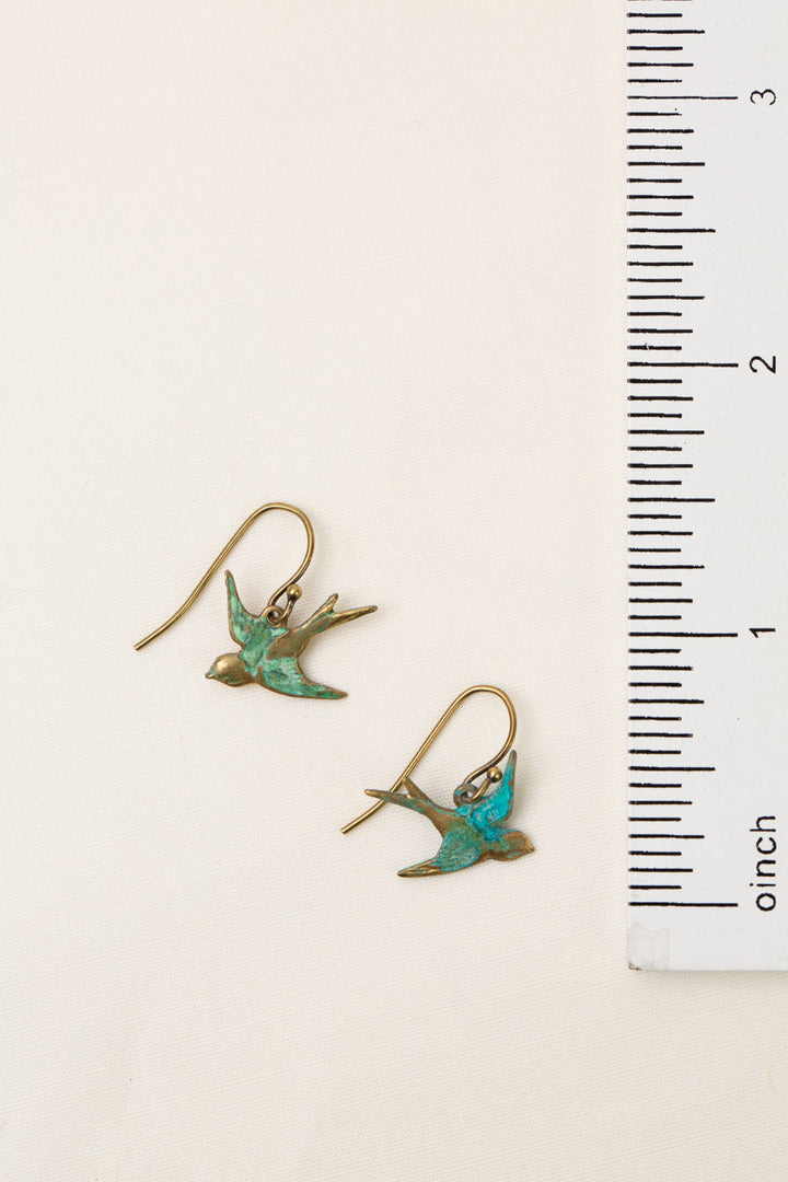 Wildflower Sparrow Birds With Patina Dangle Earrings