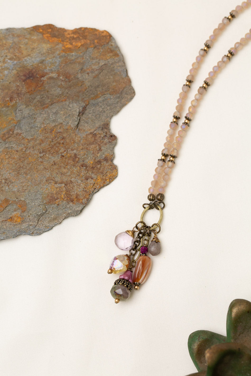 Wildflower 17-19 Crystal With Czech Glass, Amethyst Briolette, And Shell Cluster Necklace