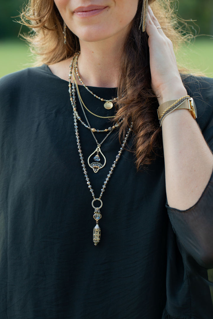 Silver & Gold 27-29" Pearl, Crystal, Pyrite Simple Necklace