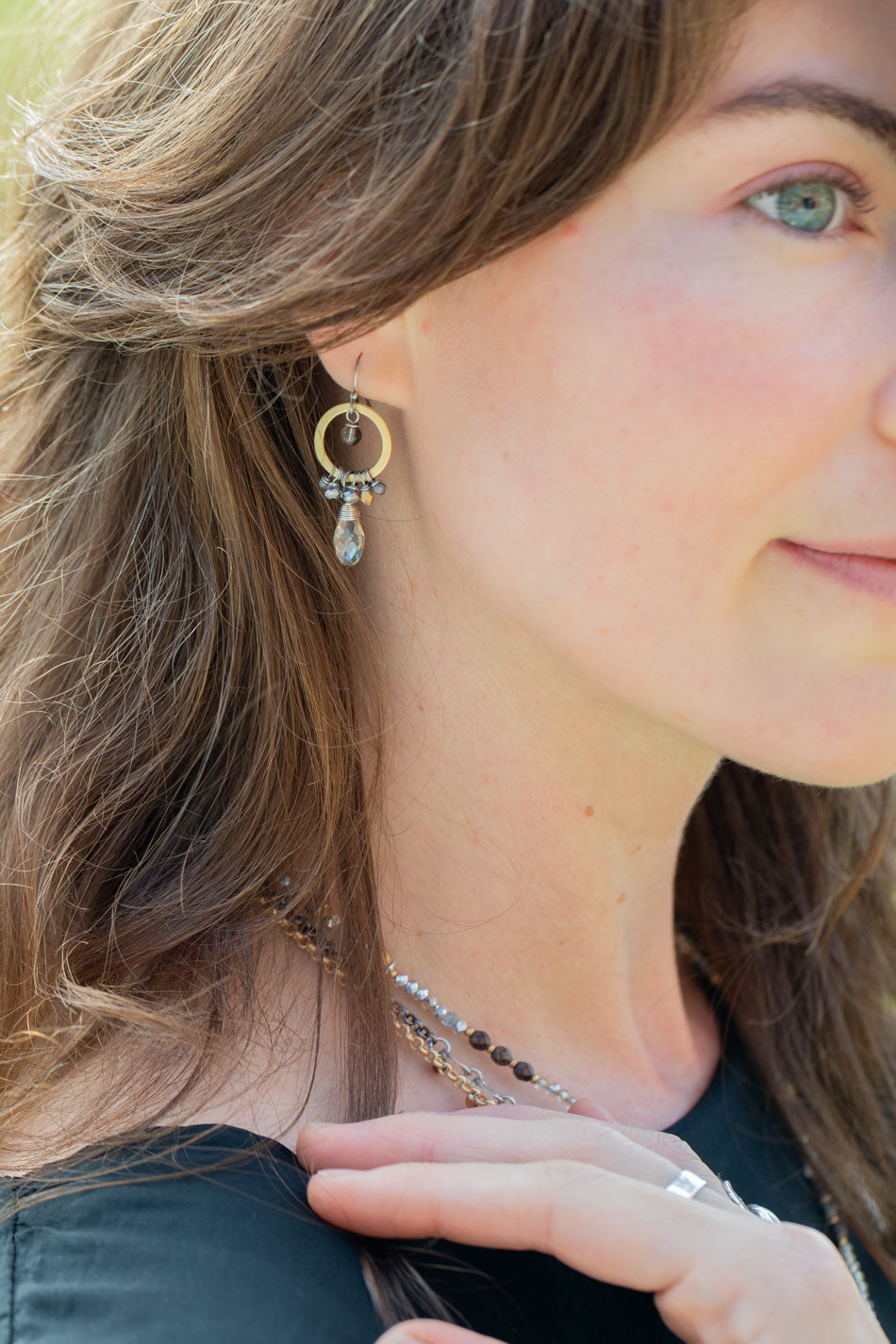 Silver & Gold Czech Glass, Pyrite, With Crystal Statement Earrings