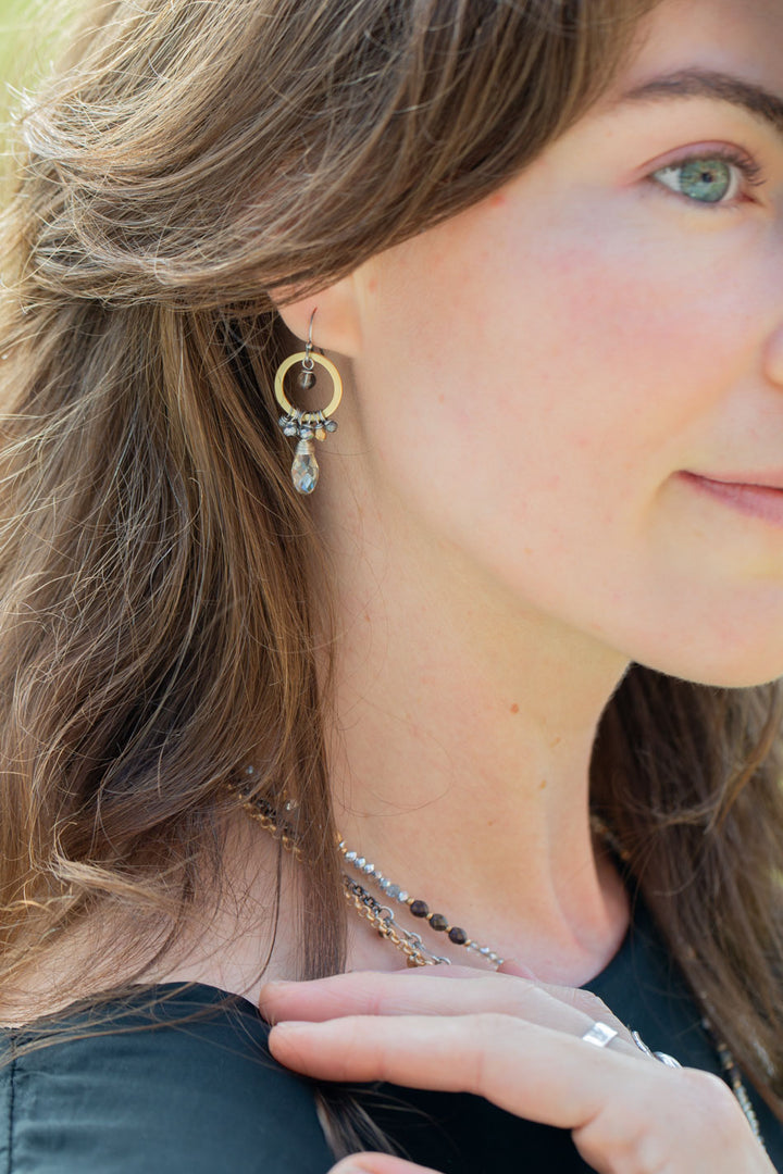 Silver & Gold Czech Glass, Pyrite, With Crystal Statement Earrings
