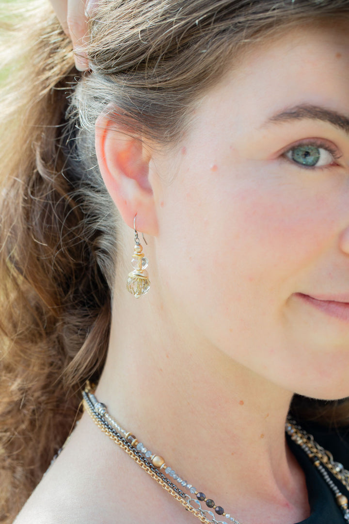 Silver & Gold Pearl, Crystal Simple Earrings