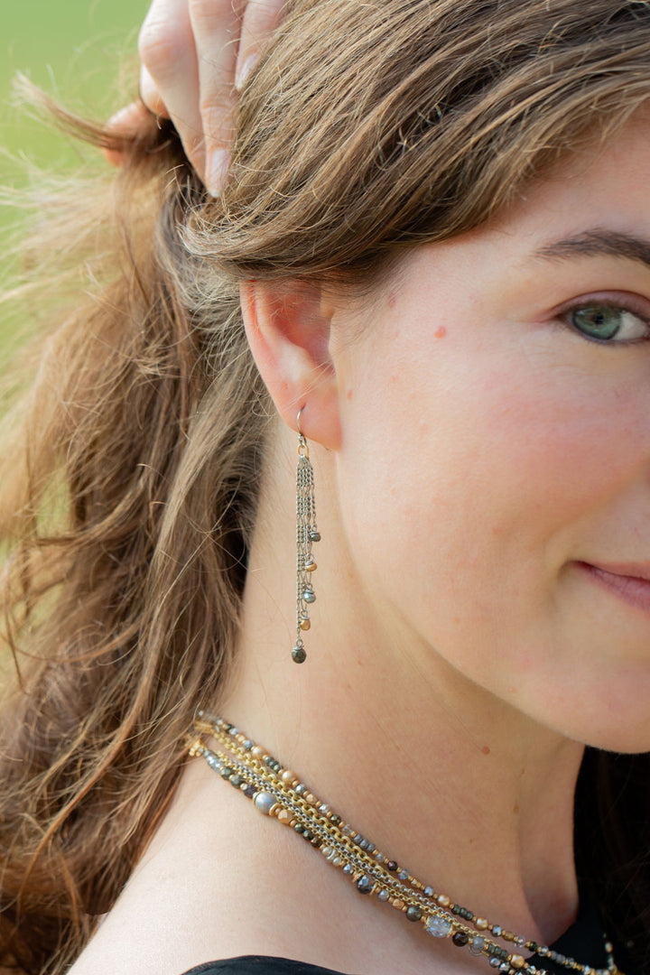 Silver & Gold Crystal, Czech Glass Tassel Earrings