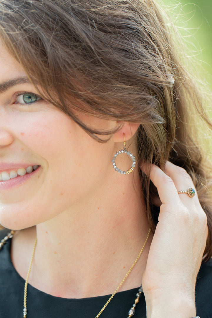 Silver & Gold Czech Glass, Crystal Hoop Earrings