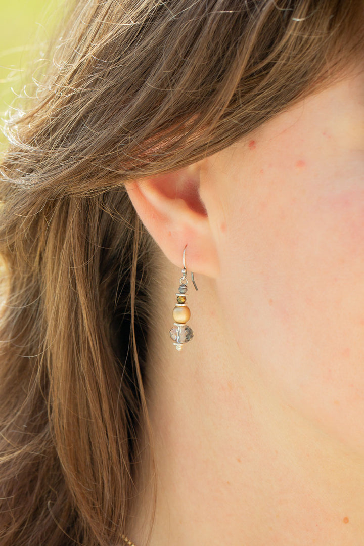 Silver & Gold Czech Glass, Crystal Simple Earrings