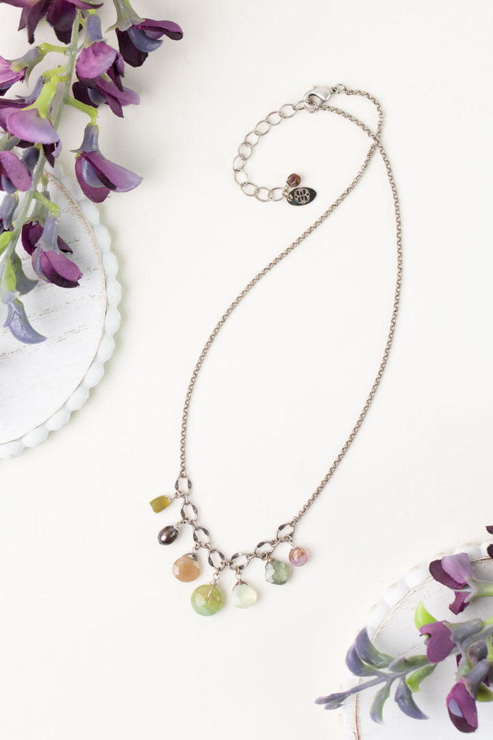 Water Lily 15.5-17.5" Muscovite, Prehnite, Freshwater Pearl Simple Necklace