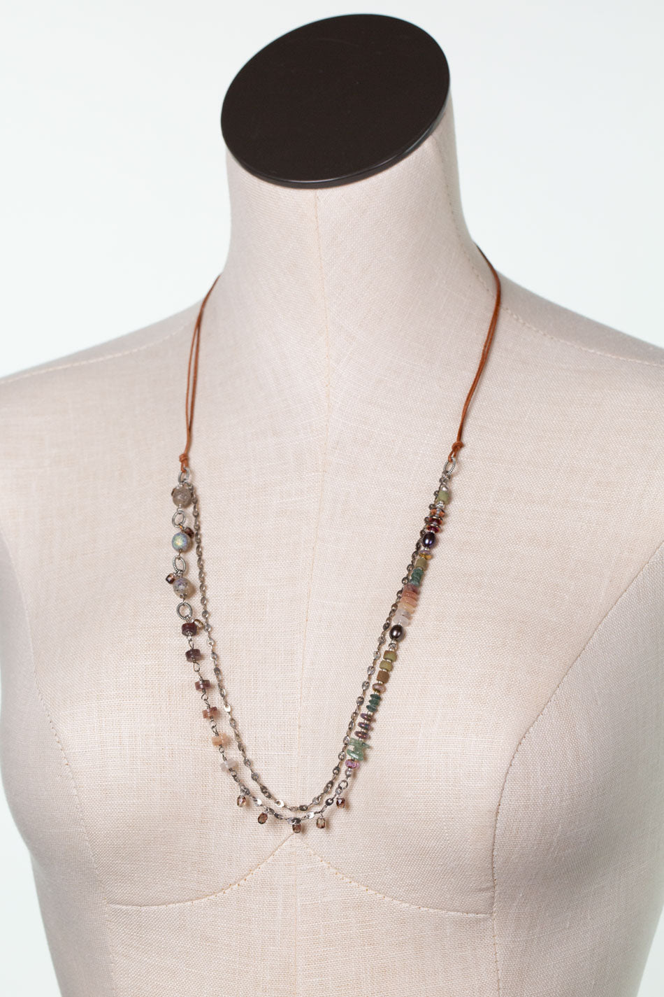 Water Lily 26.5-28.5" Muscovite, Prehnite, Freshwater Pearl Multistrand Necklace