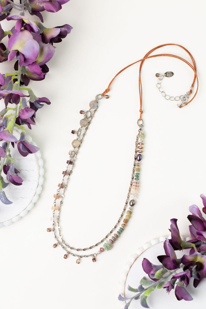 Water Lily 26.5-28.5" Muscovite, Prehnite, Freshwater Pearl Multistrand Necklace