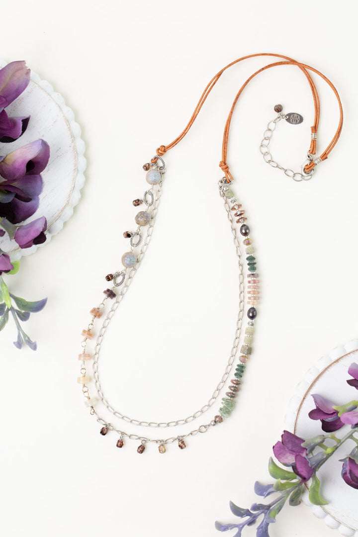 Water Lily 26.5-28.5" Muscovite, Prehnite, Freshwater Pearl Multistrand Necklace