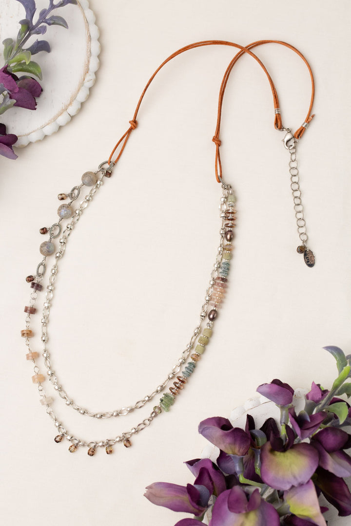 Water Lily 26.5-28.5" Muscovite, Prehnite, Freshwater Pearl Multistrand Necklace