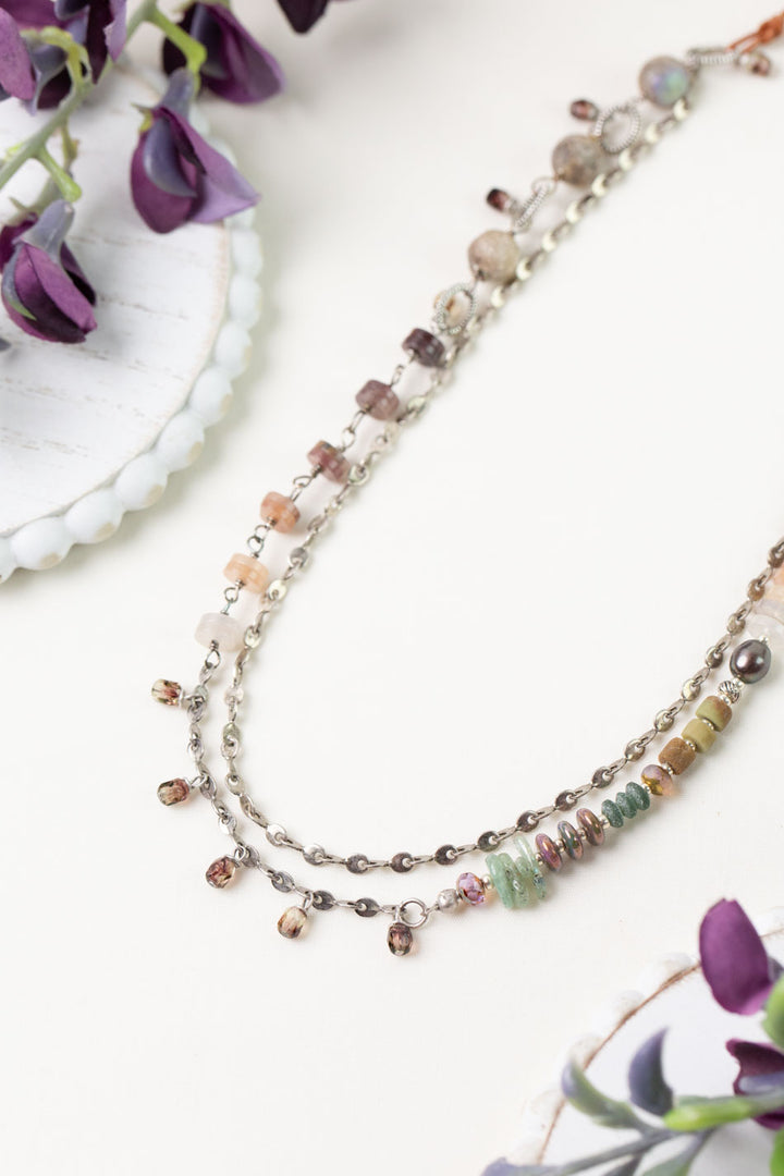 Water Lily 26.5-28.5" Muscovite, Prehnite, Freshwater Pearl Multistrand Necklace