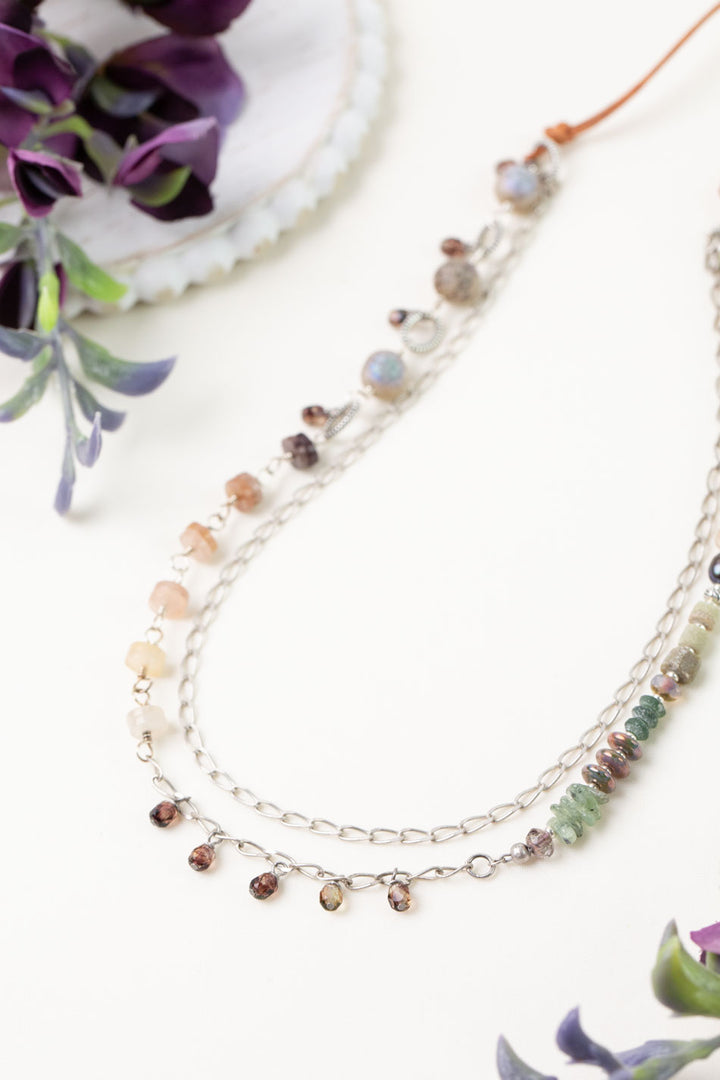 Water Lily 26.5-28.5" Muscovite, Prehnite, Freshwater Pearl Multistrand Necklace