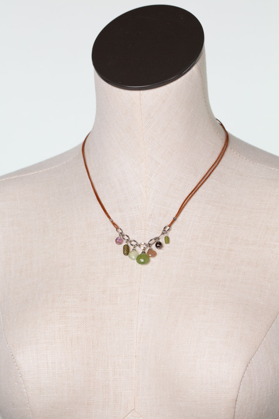 Water Lily 16.5-18.5" Czech Glass, Prehnite, Freshwater Pearl Simple Necklace