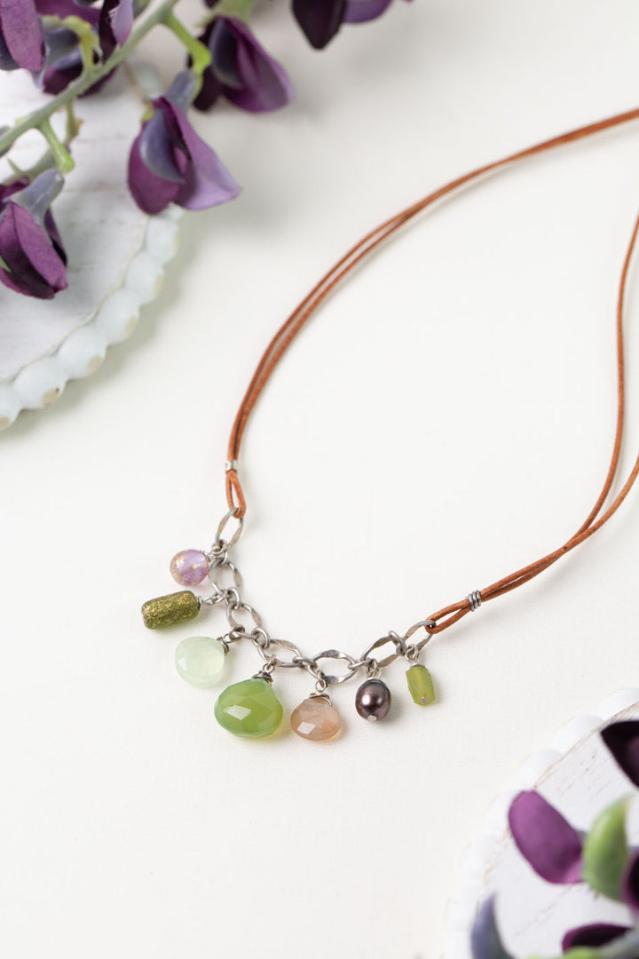 Water Lily 16.5-18.5" Czech Glass, Prehnite, Freshwater Pearl Simple Necklace