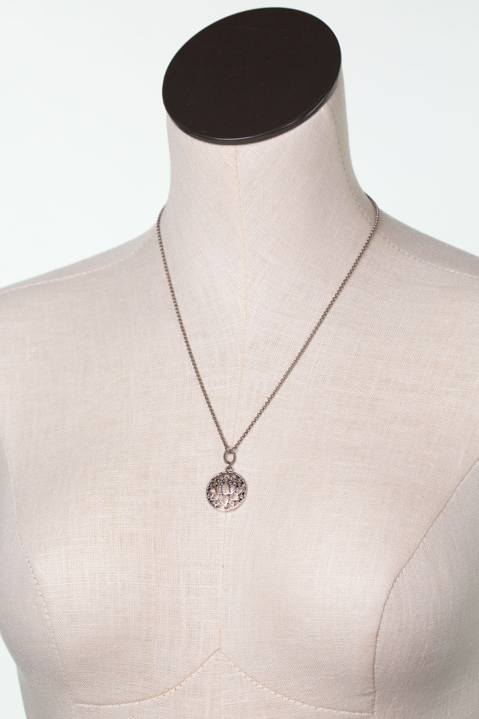 Water Lily 19-21" Antique Silver Pendant Simple Necklace