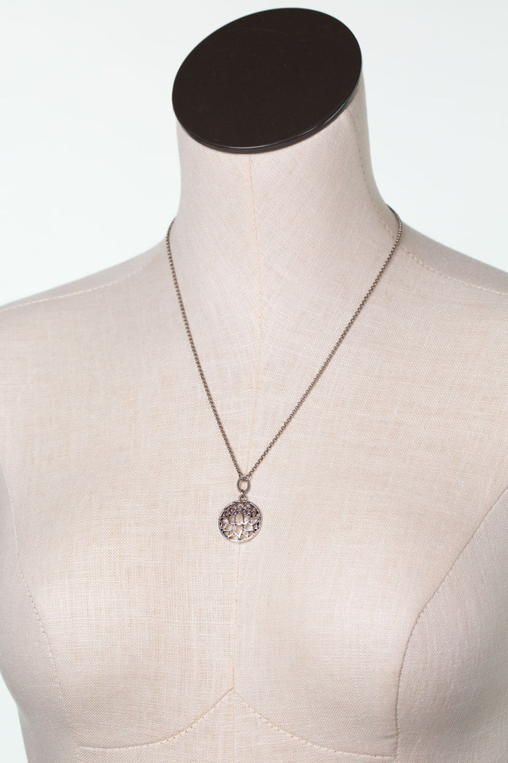 Water Lily 19-21" Antique Silver Pendant Simple Necklace