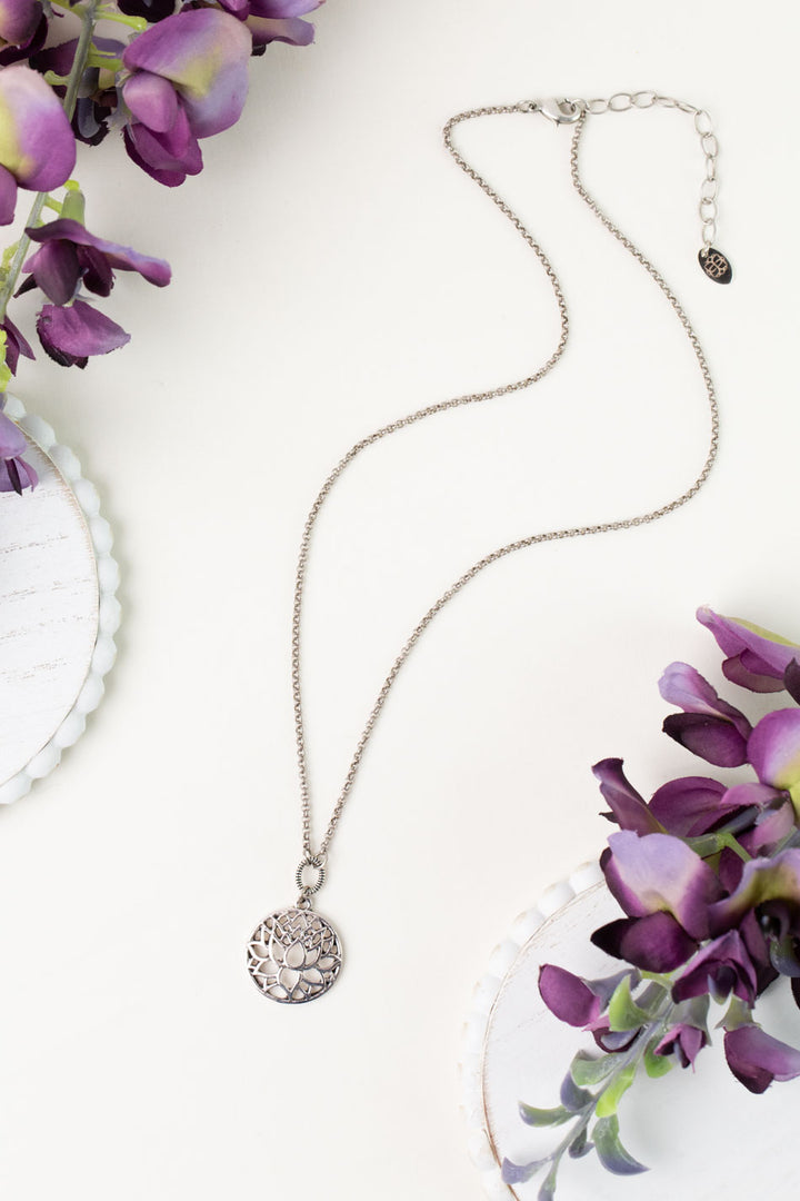Water Lily 19-21" Antique Silver Pendant Simple Necklace