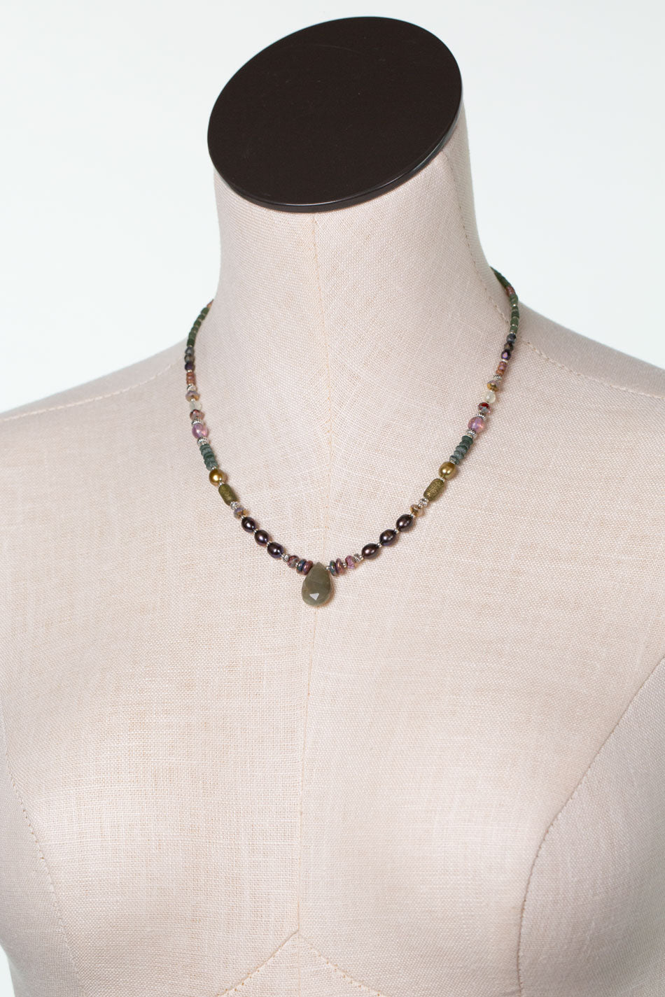 Water Lily 17-19" Czech Glass, Freshwater Pearl, Prehnite Simple Necklace