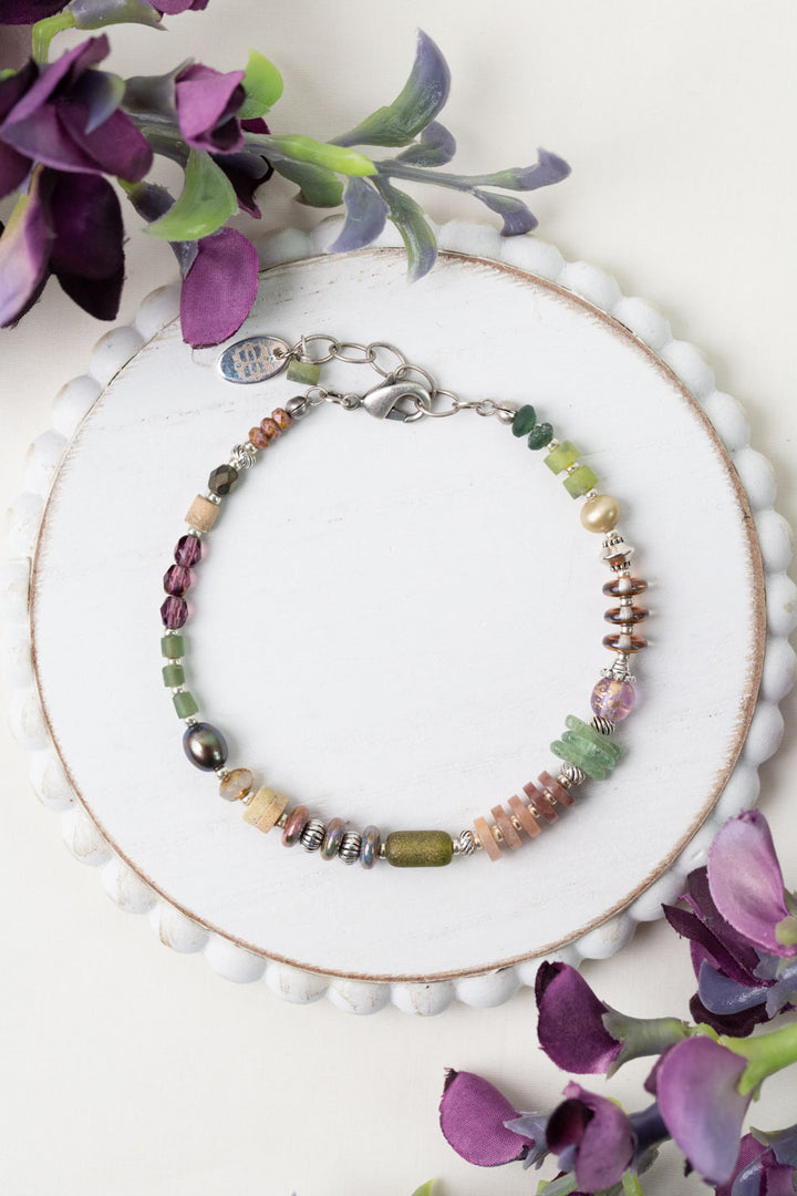 Water Lily 7.5-8.5" Muscovite, Freshwater Pearl, Prehnite Simple Bracelet