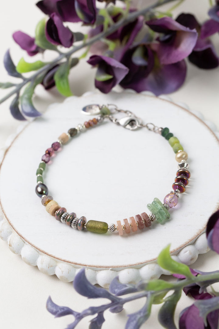 Water Lily 7.5-8.5" Muscovite, Freshwater Pearl, Prehnite Simple Bracelet