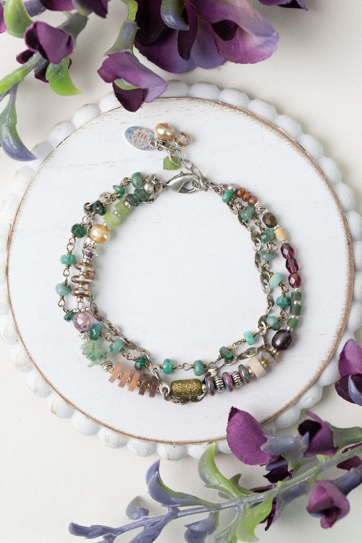 Water Lily 7.5-8.5" Czech Glass, Muscovite, Prehnite Multistrand Bracelet
