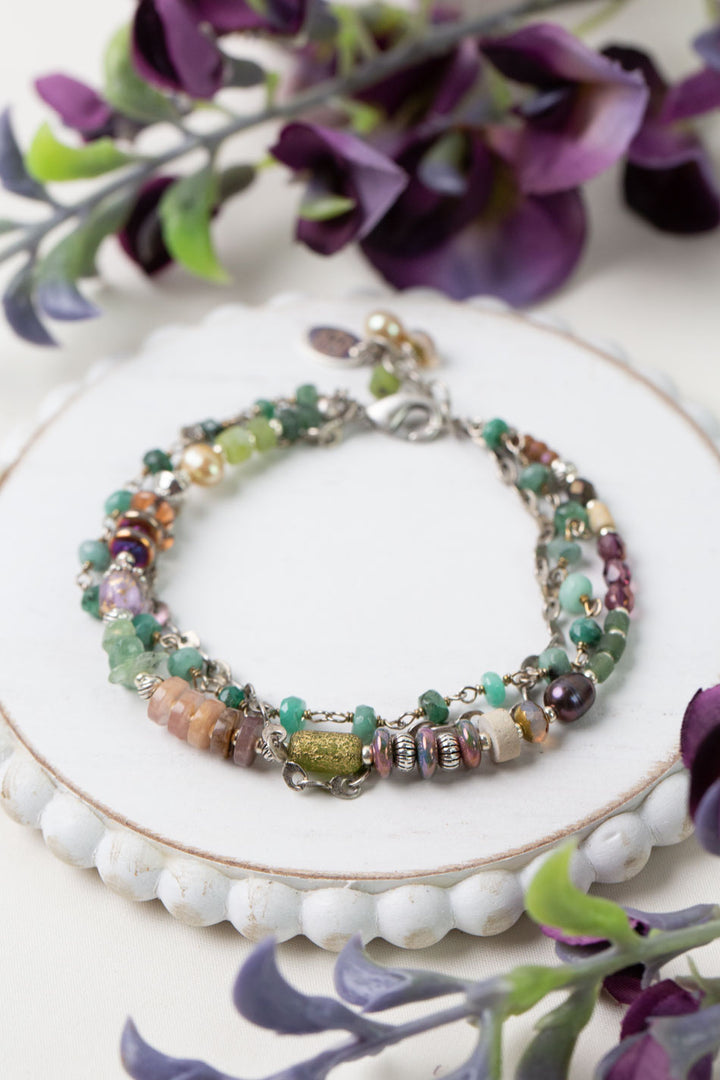 Water Lily 7.5-8.5" Czech Glass, Muscovite, Prehnite Multistrand Bracelet