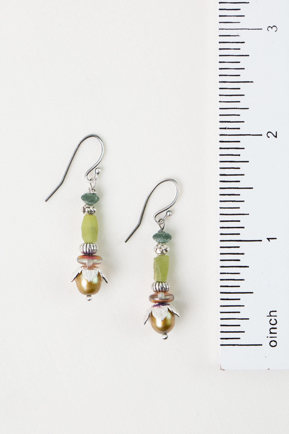 Water Lily Roman Glass, Freshwater Pearl, Czech Glass Simple Earrings