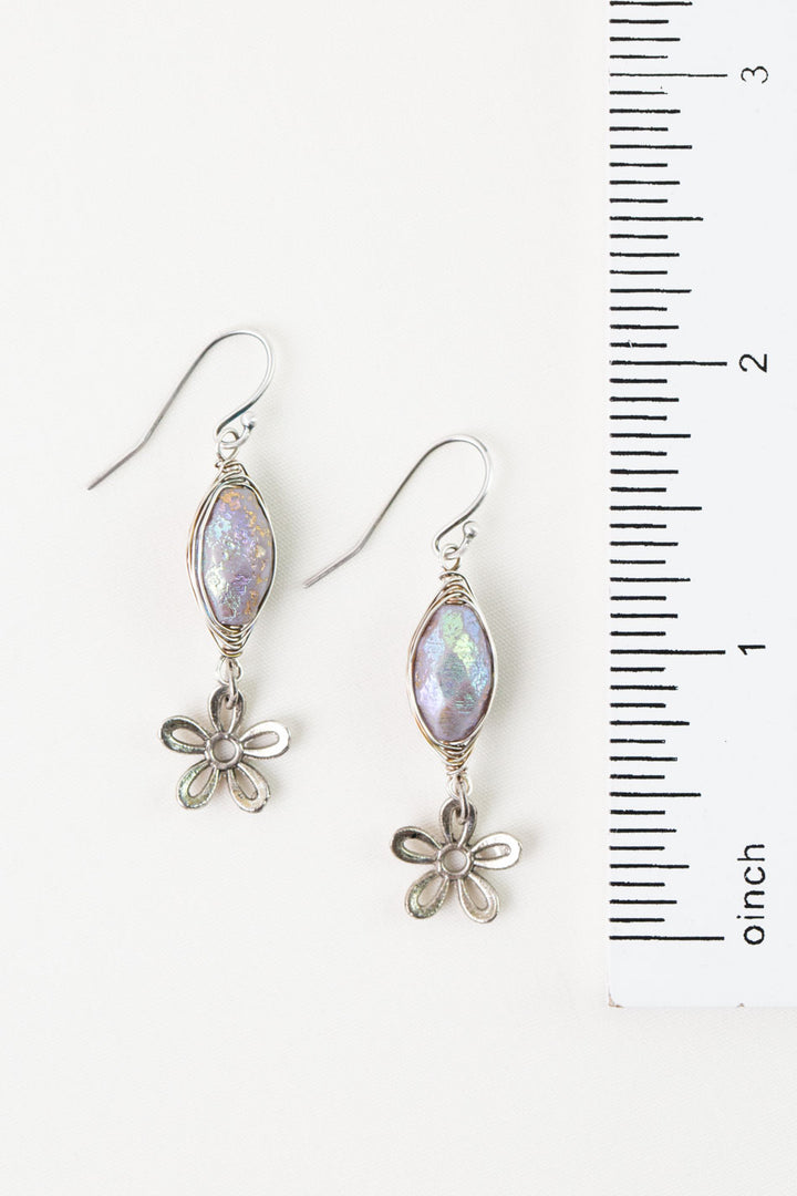 Water Lily Flower Dangle, Czech Glass Herringbone Earrings