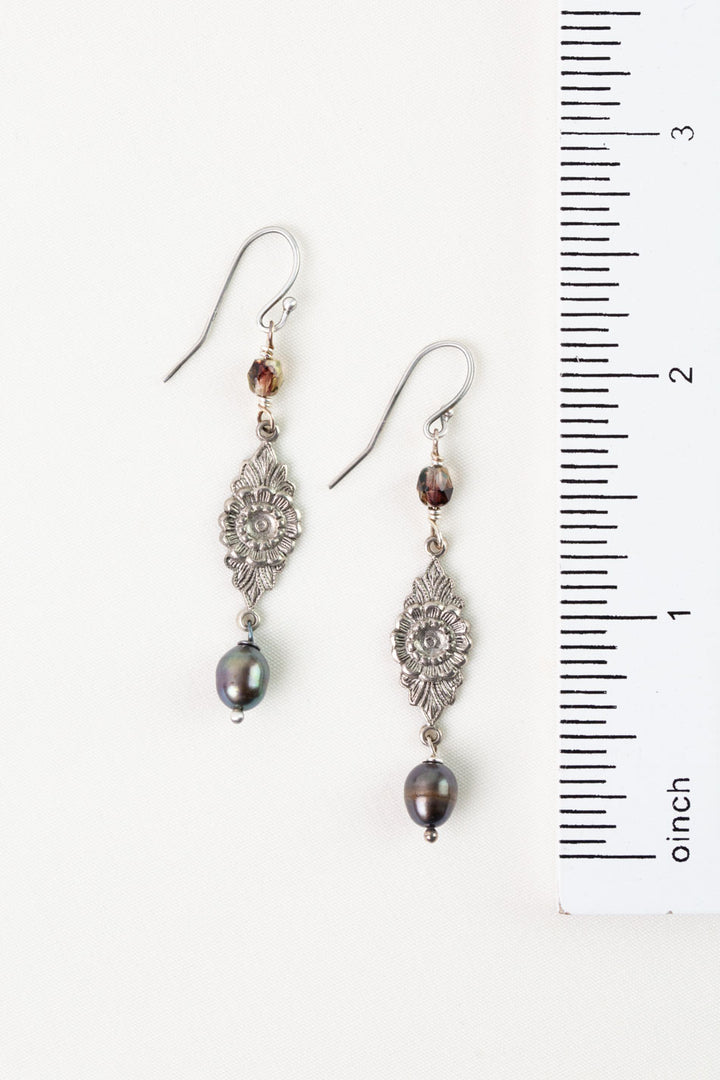 Water Lily Czech Glass, Freshwater Pearl Simple Earrings