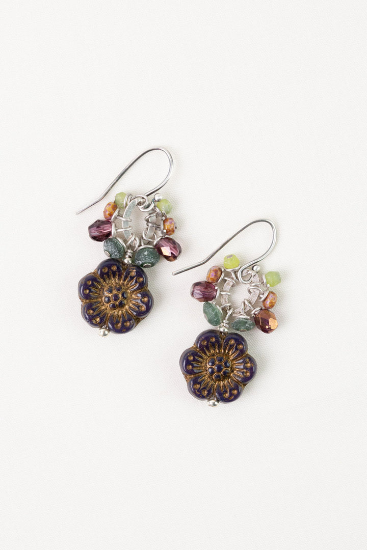 Water Lily Roman Glass, Czech Glass Cluster Earrings
