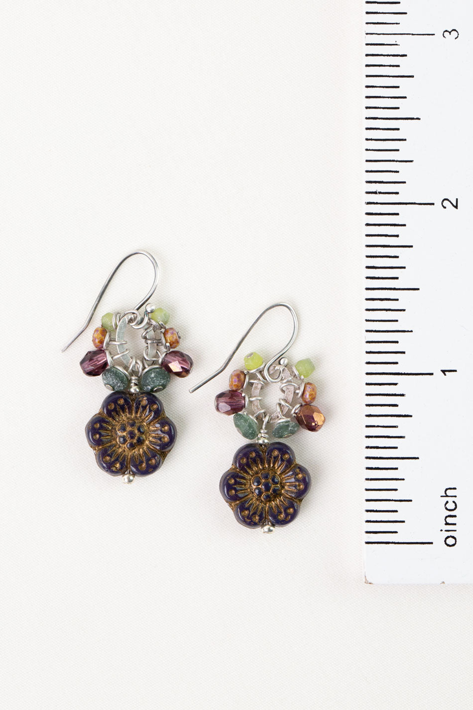 Water Lily Roman Glass, Czech Glass Cluster Earrings