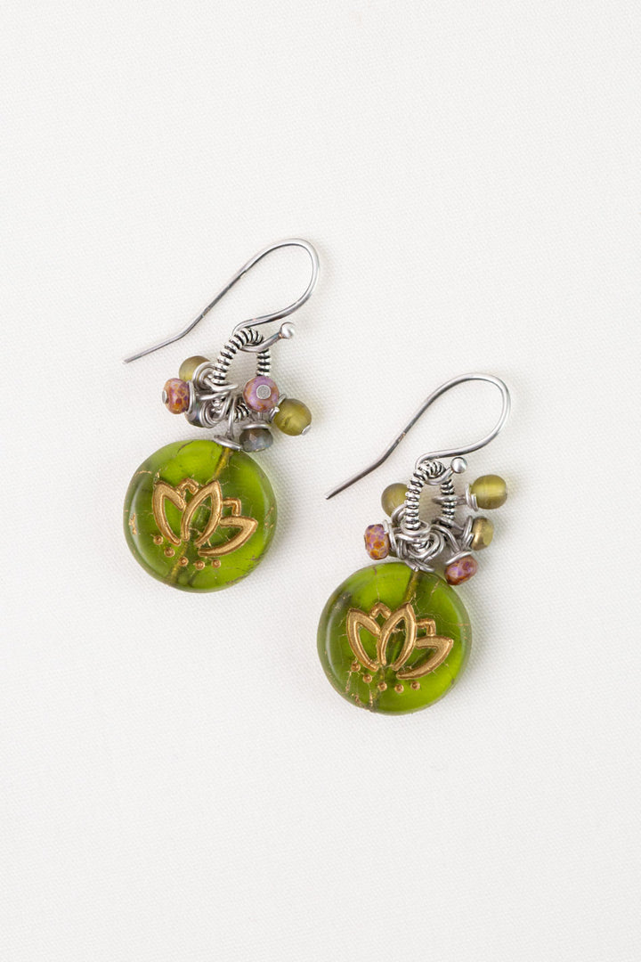Water Lily Czech Glass Cluster Earrings