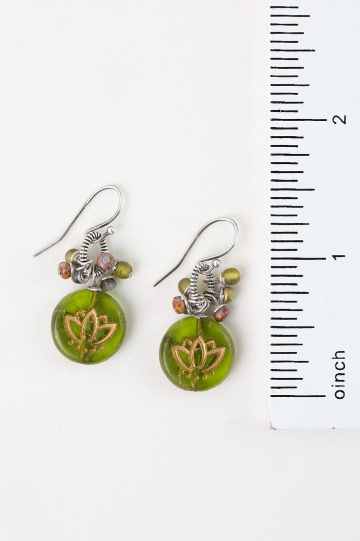 Water Lily Czech Glass Cluster Earrings