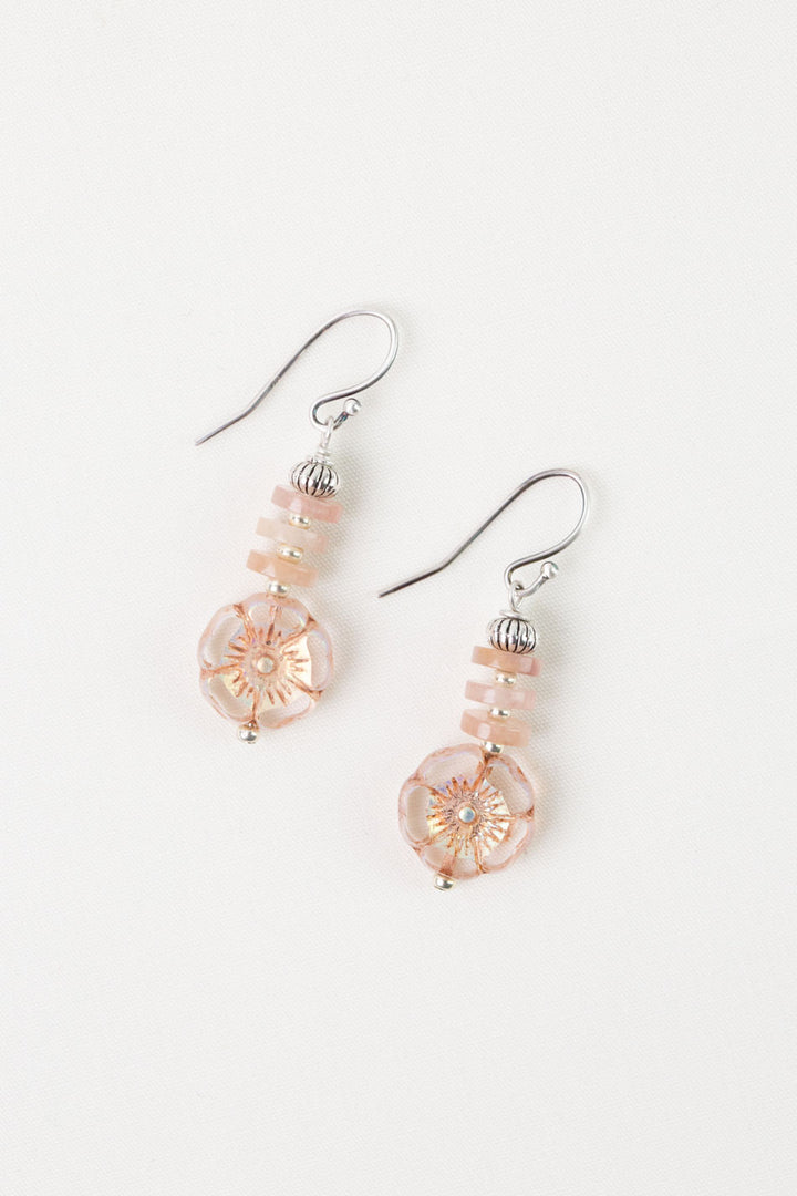 Water Lily Muscovite, Czech Glass Simple Earrings
