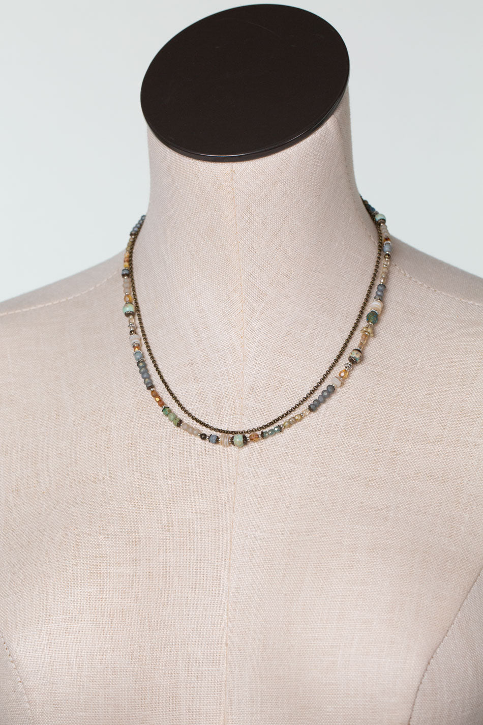 Wisdom Within 16.5-18.5" Czech Glass, Caribbean Calcite Shell With Patina Dragonfly Pendant Multistrand Necklace