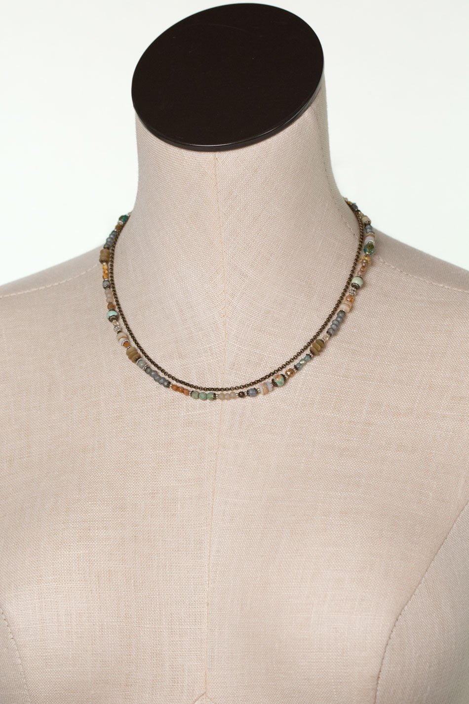 Wisdom Within 16.5-18.5" Czech Glass, Caribbean Calcite Shell With Patina Dragonfly Pendant Multistrand Necklace