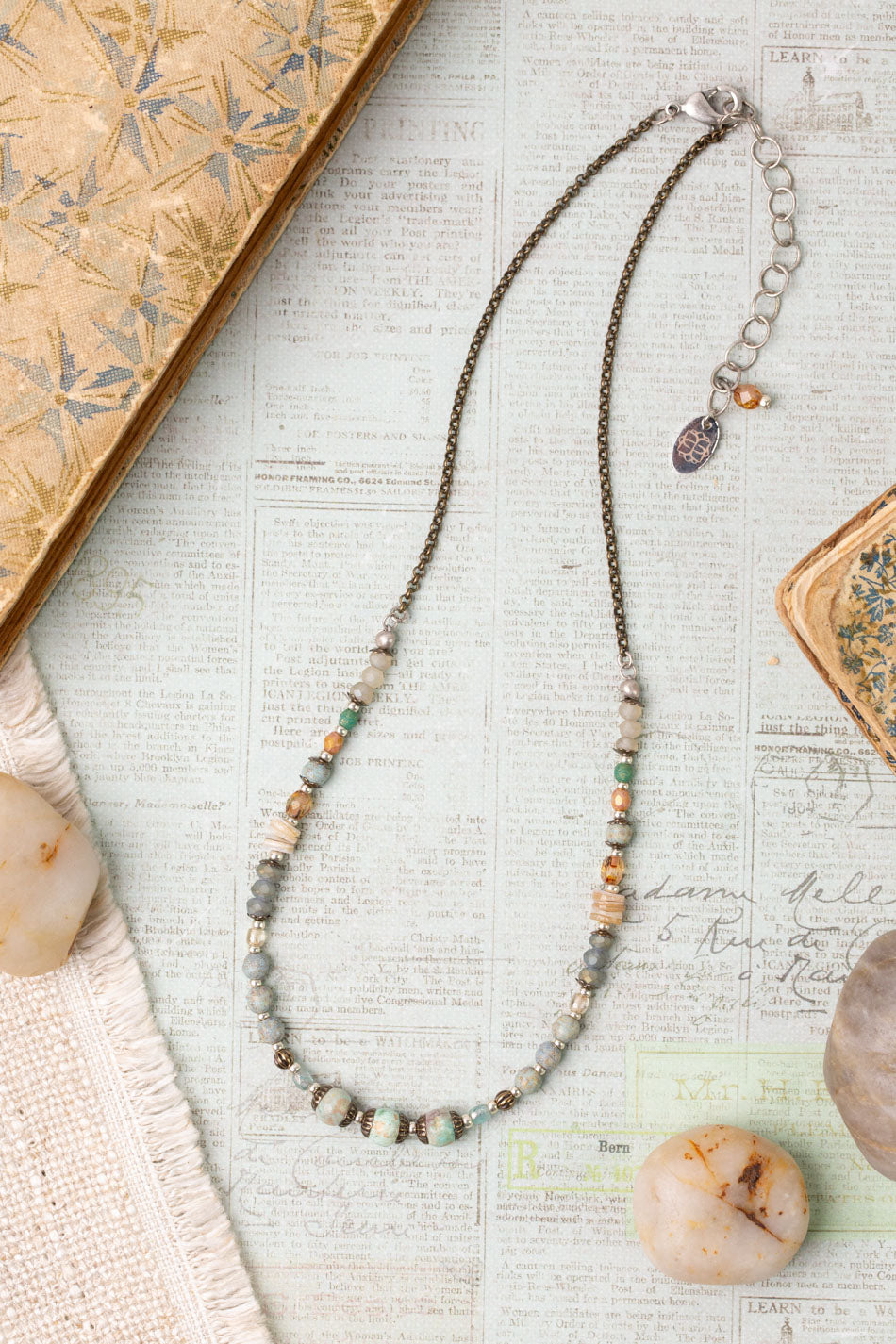 Wisdom Within 15.5-17.5" Czech Glass, Shell, Crystal With Peruvian Opal Collage Necklace