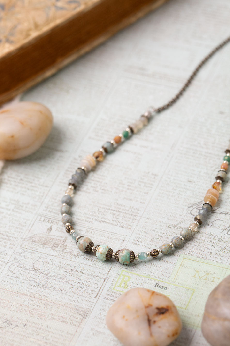 Wisdom Within 15.5-17.5" Czech Glass, Shell, Crystal With Peruvian Opal Collage Necklace