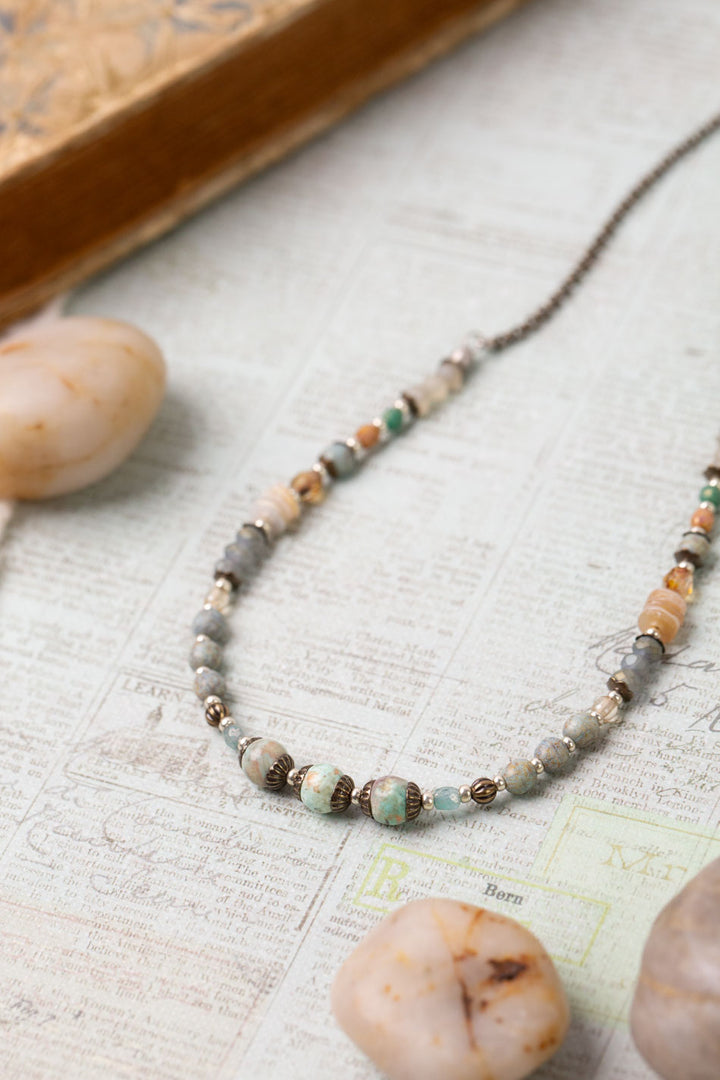 Wisdom Within 15.5-17.5" Czech Glass, Shell, Crystal With Peruvian Opal Collage Necklace