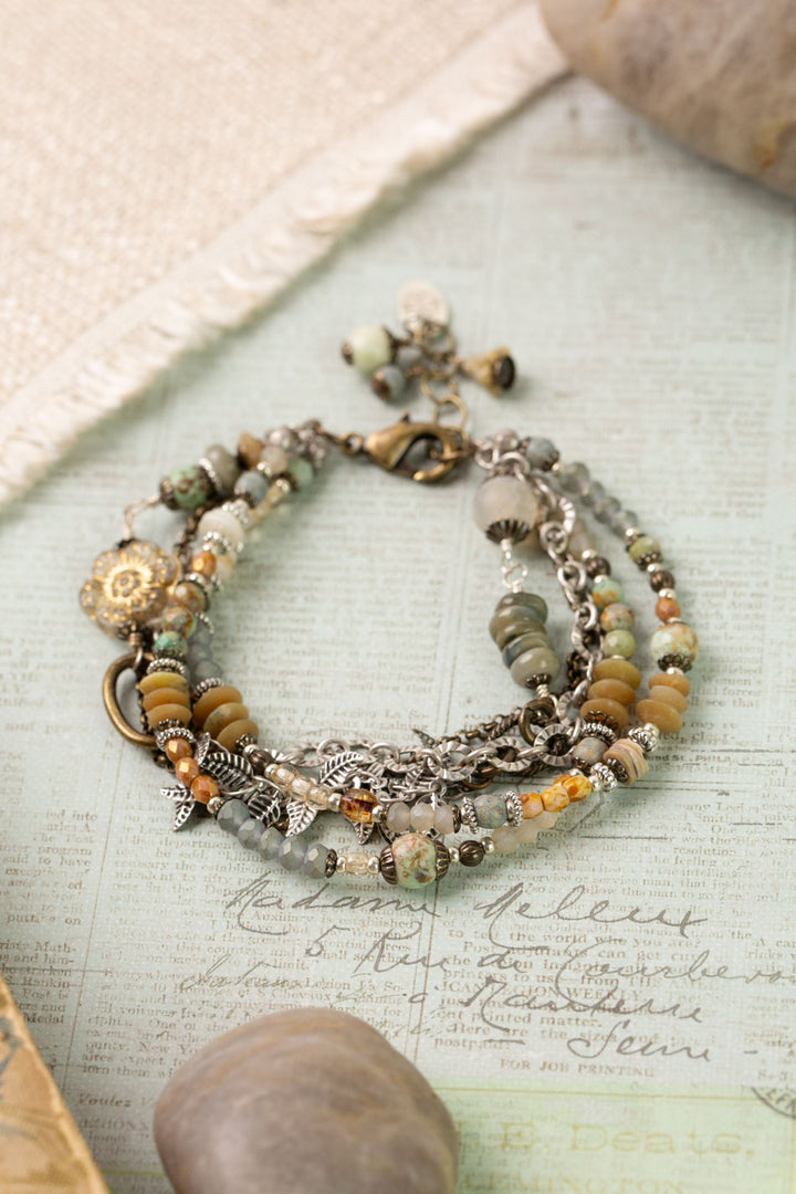 Wisdom Within 7.5-8.5" Peruvian Turquoise, Czech Glass, Shell Multistrand Bracelet