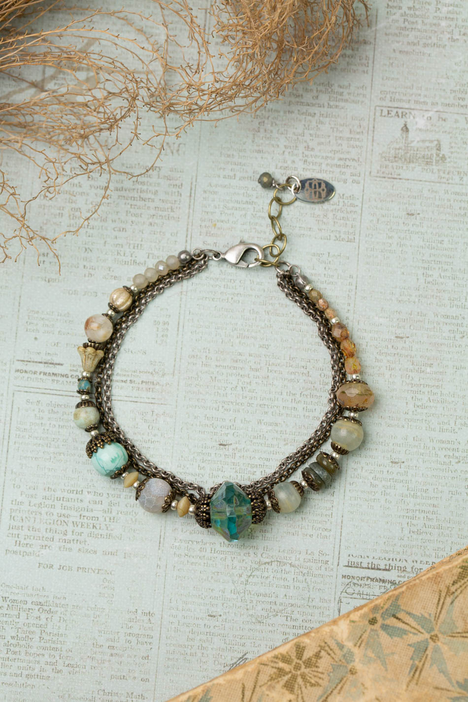 Wisdom Within 7.5-8.5" Turquoise, Czech Glass, Blue Calcite, Peruvian Turquoise Multistrand Bracelet