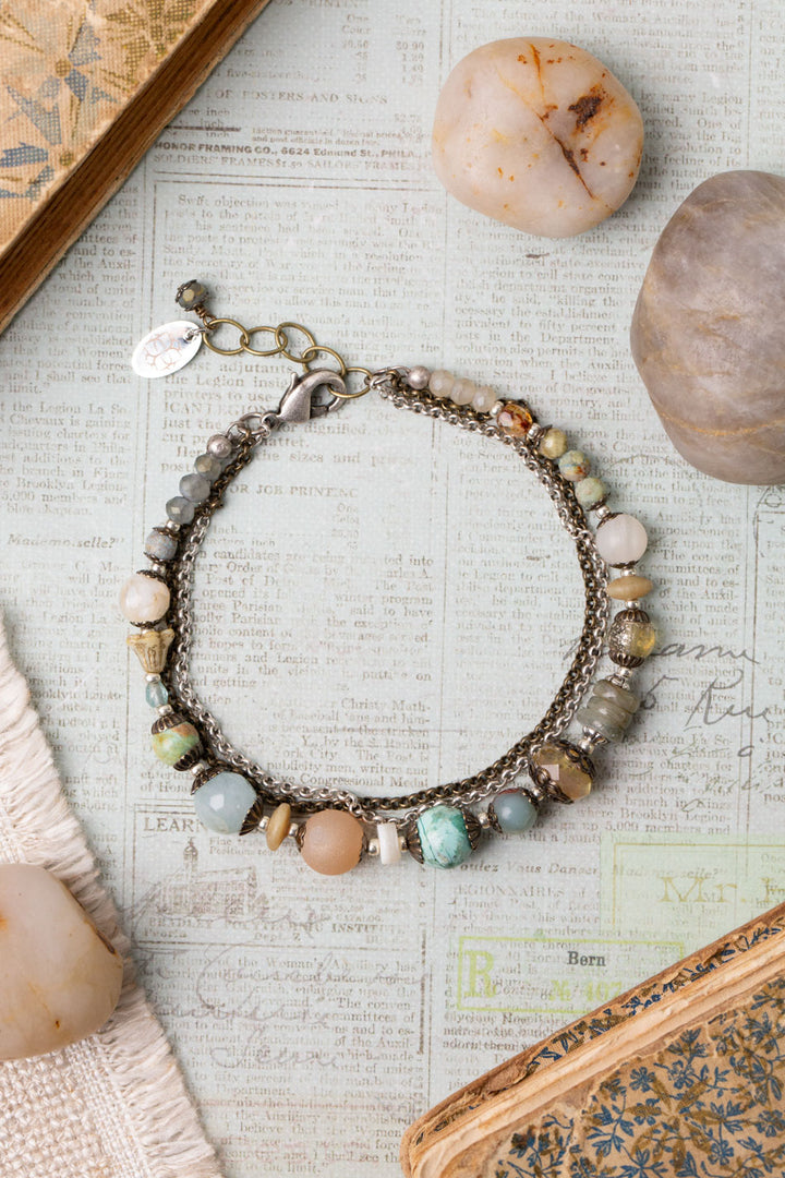 Wisdom Within 7.5-8.5" Turquoise, Czech Glass, Blue Calcite, Peruvian Turquoise Multistrand Bracelet