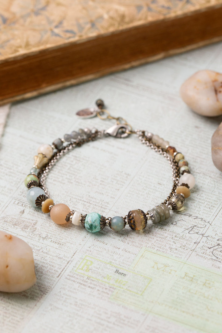 Wisdom Within 7.5-8.5" Turquoise, Czech Glass, Blue Calcite, Peruvian Turquoise Multistrand Bracelet